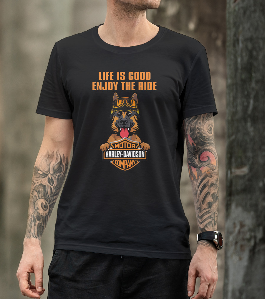 Life Is Good Enjoy The Ride Harley Davidson Motor Company German Shepherd T-Shirt