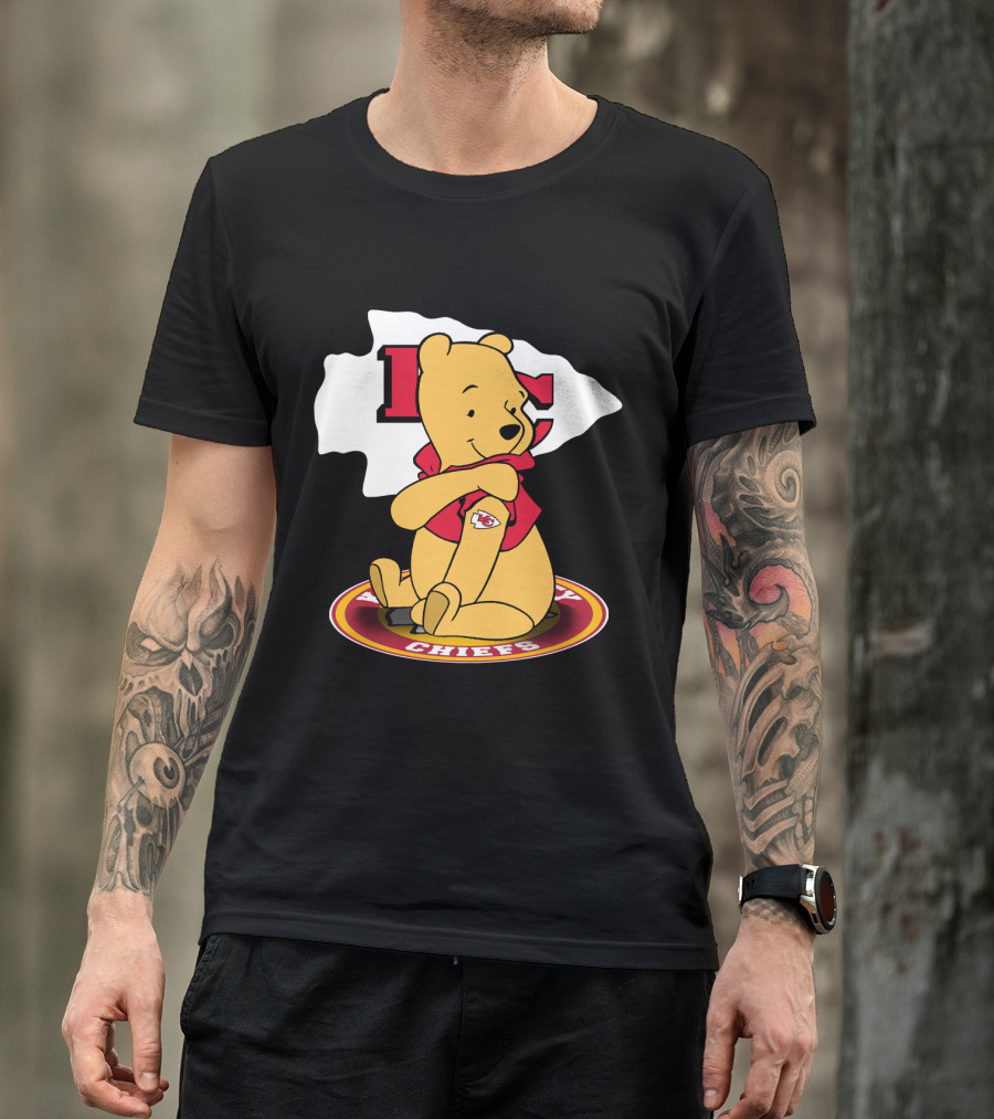 Pooh Character Chiefs KC Arrowhead Logo Circle T-Shirt