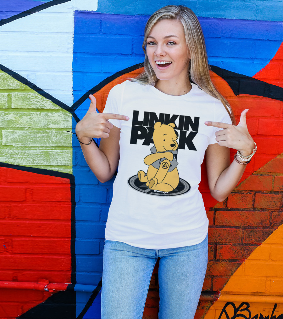 Linkin Park Pooh Bear Cuddling With Iconic T-Shirt