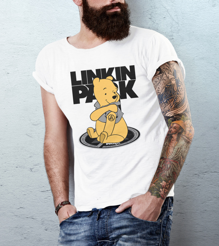Linkin Park Pooh Bear Cuddling With Iconic T-Shirt