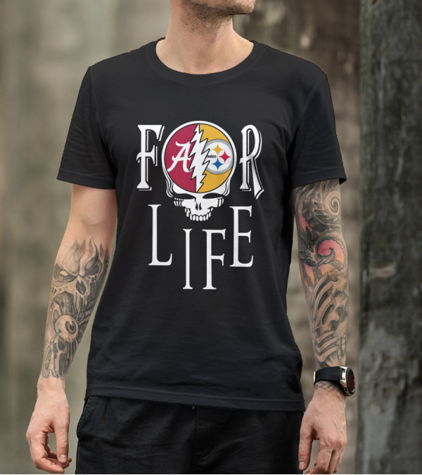 For Life Alabama Crimson Tide Steelers Grateful Dead Skull T-Shirt