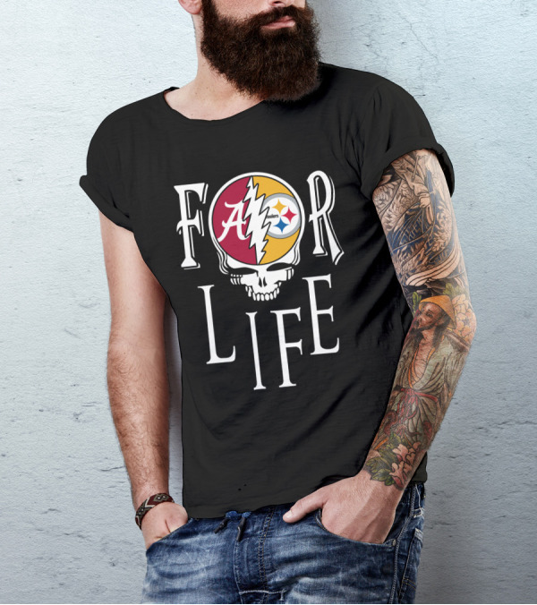 For Life Alabama Crimson Tide Steelers Grateful Dead Skull T-Shirt