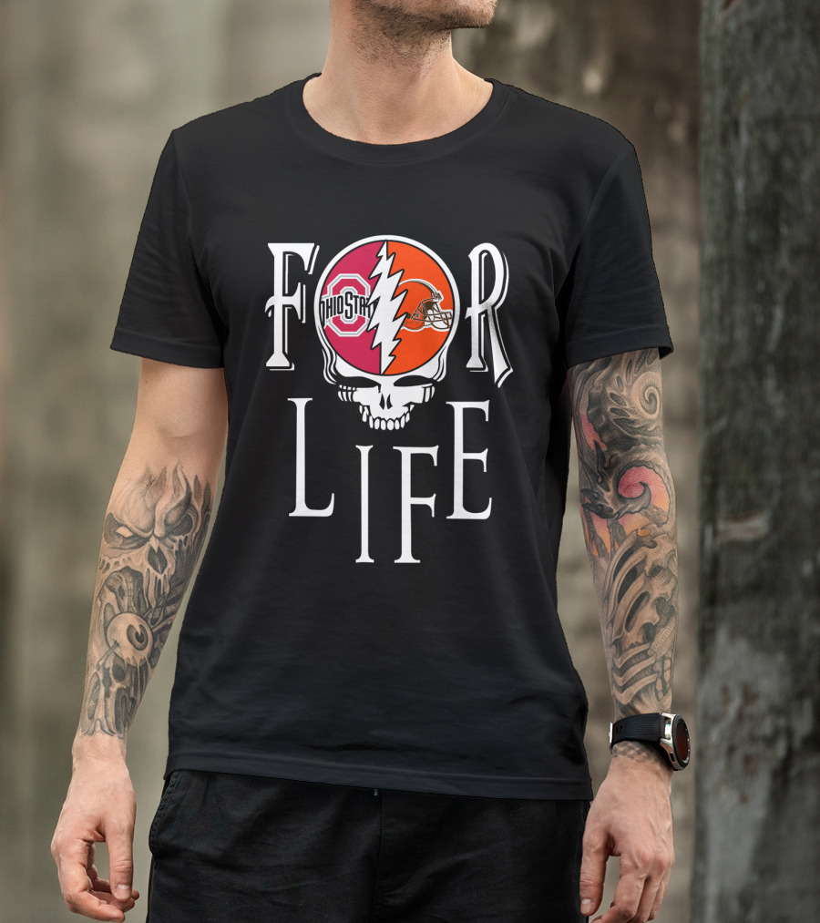 For Life Ohio State Buckeyes Cleveland Browns Skull T-Shirt