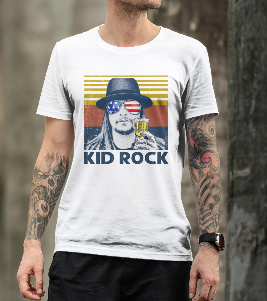 Kid Rock American Flag Sunglasses And Beer T-Shirt