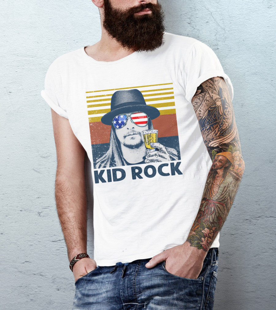 Kid Rock American Flag Sunglasses And Beer T-Shirt