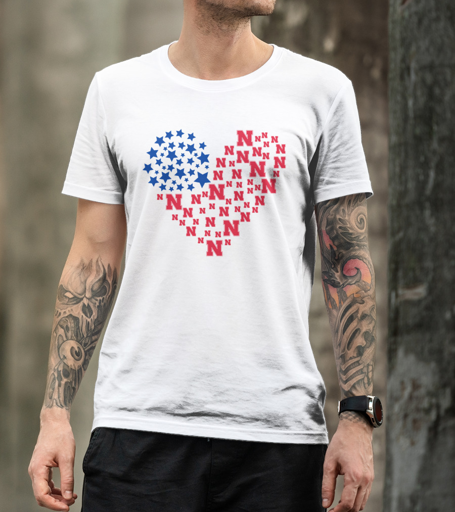 Heartflag Ncaa 19 Nebraska Red N Blue Stars T-Shirt
