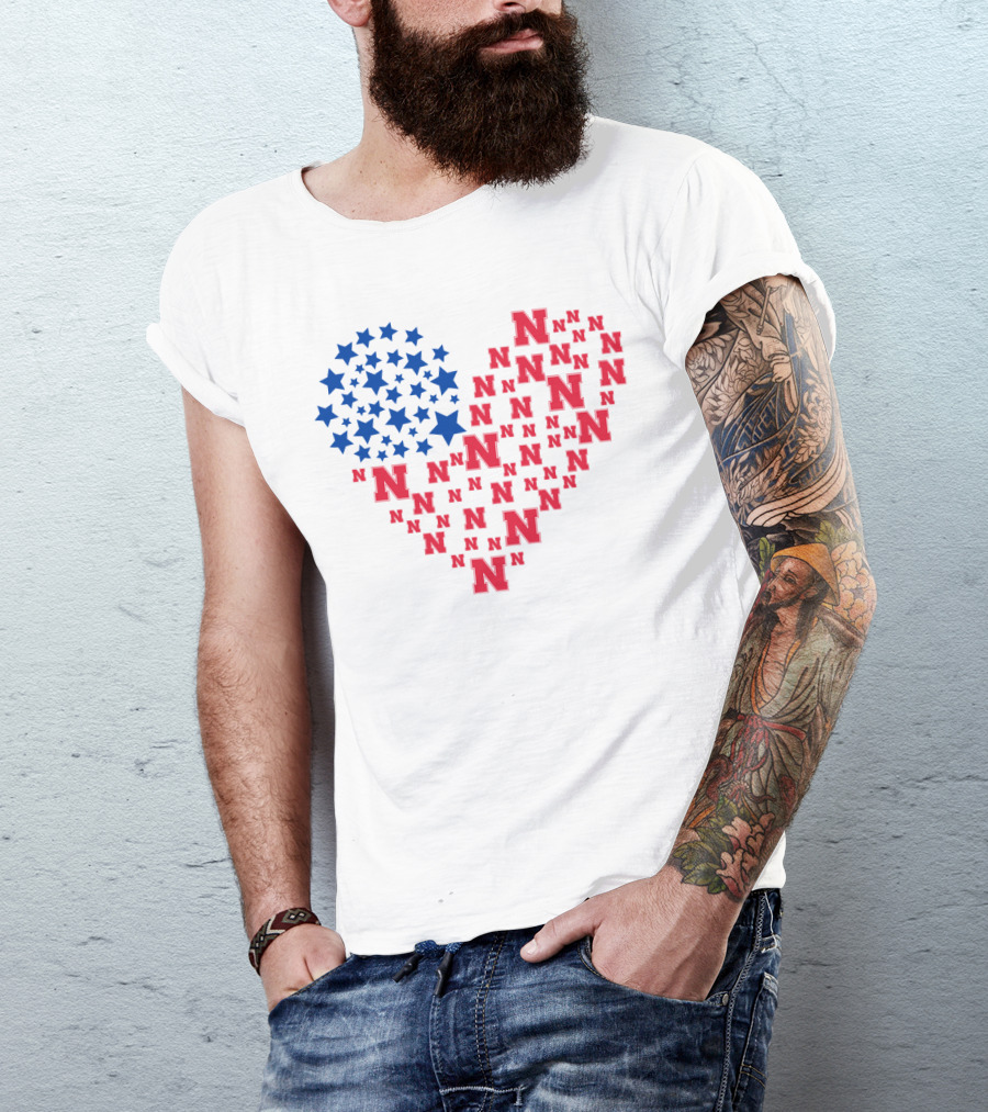 Heartflag Ncaa 19 Nebraska Red N Blue Stars T-Shirt