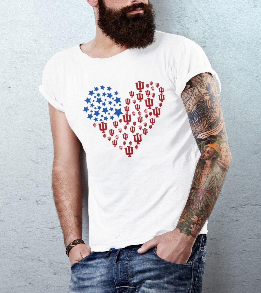 Heartflag Indiana University Stars And Iu Logo Ncaa T-Shirt