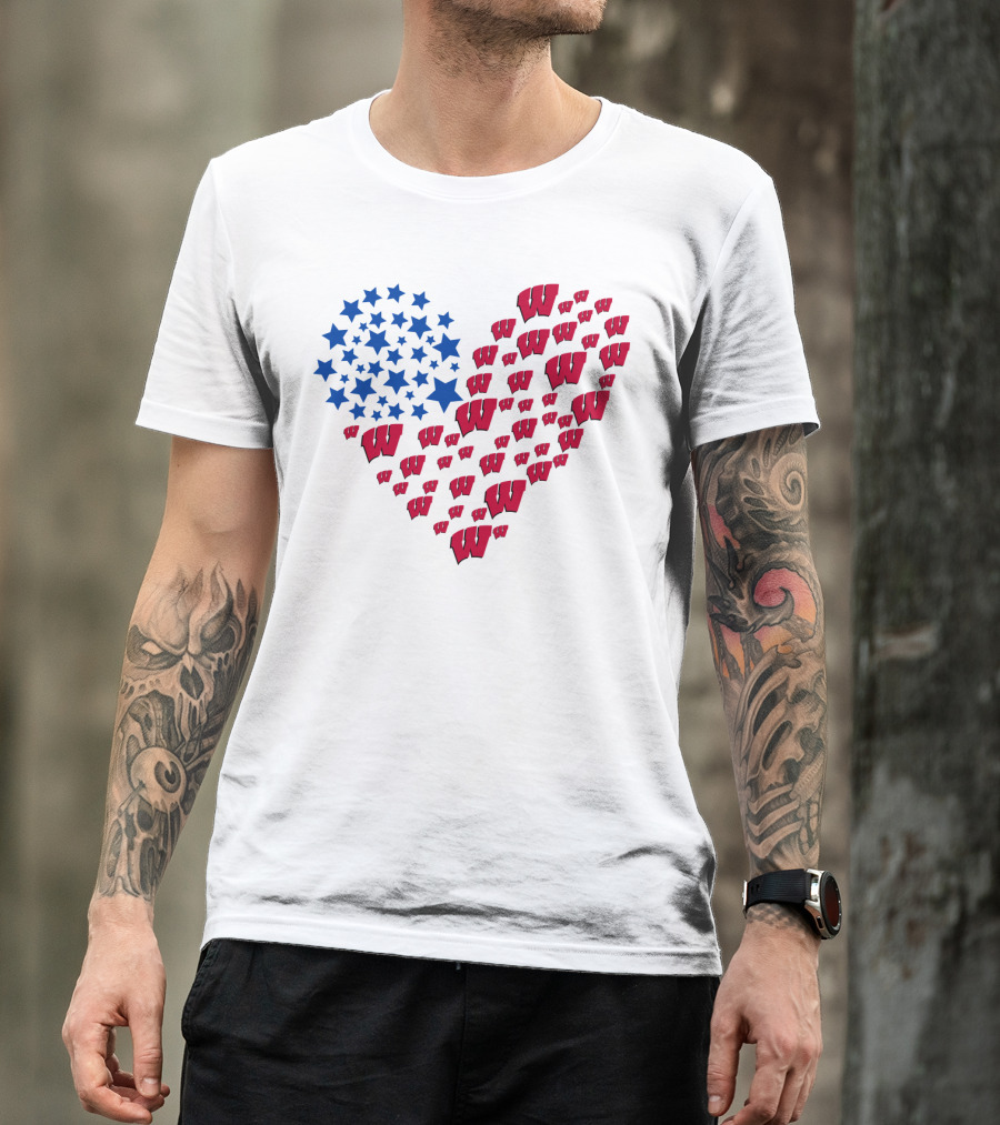 Wisconsin Badgers Heart Blue Stars Red W T-Shirt