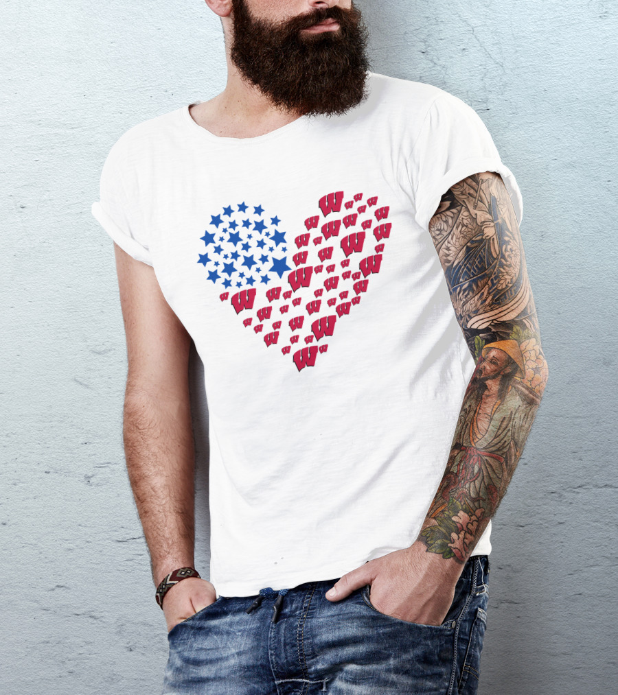 Wisconsin Badgers Heart Blue Stars Red W T-Shirt