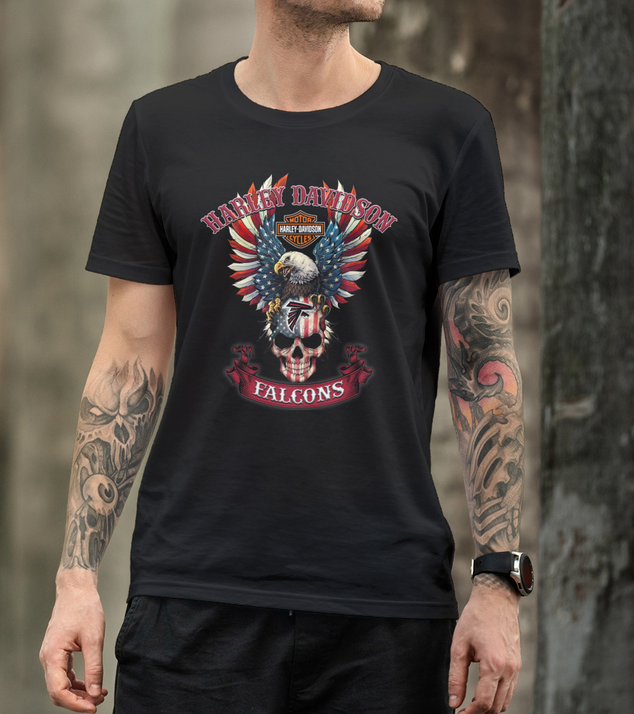 Harley Davidson Motor Cycles Falcons Eagle Skull Nfl T-Shirt