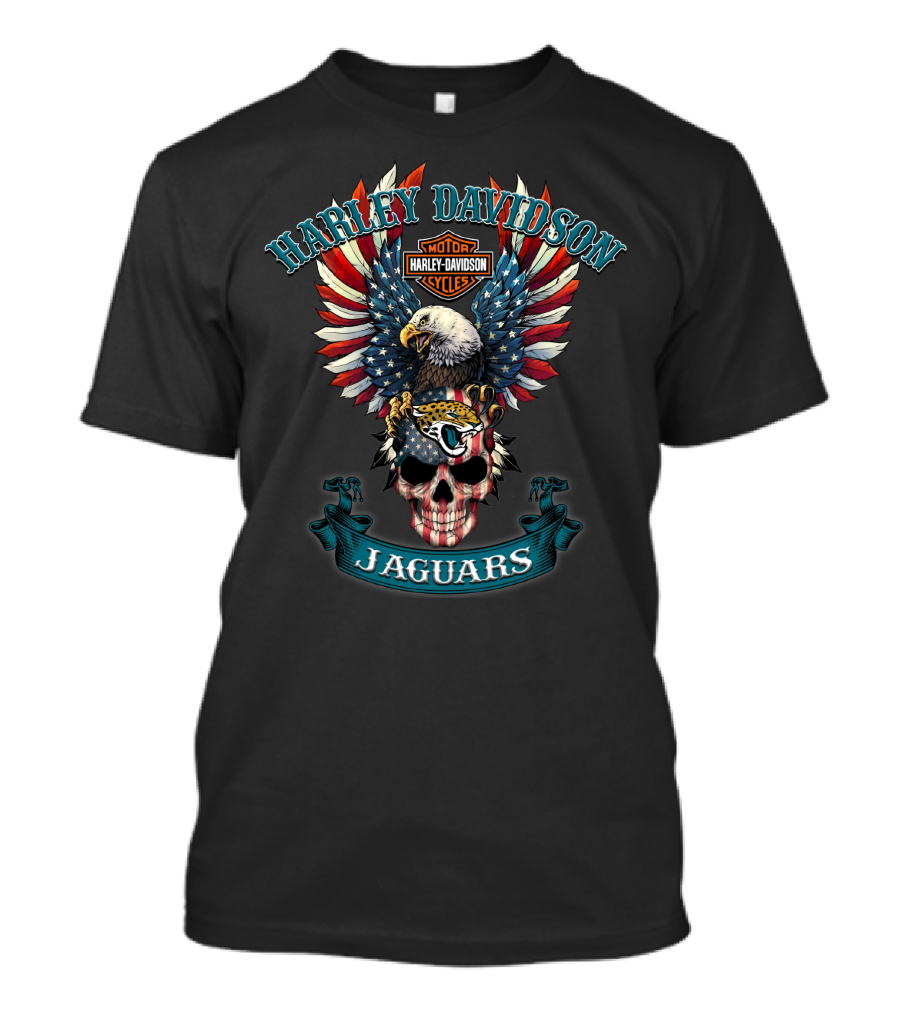 Harley Davidson Motor Cycles Jaguars Eagle Skull American Flag T-Shirt