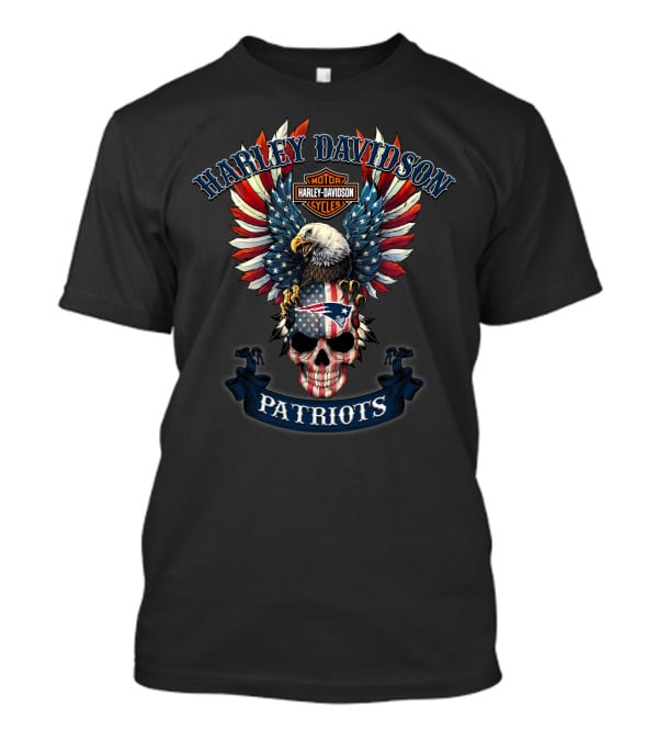 Harley Davidson Motor Cycles Patriots Eagle Skull T-Shirt