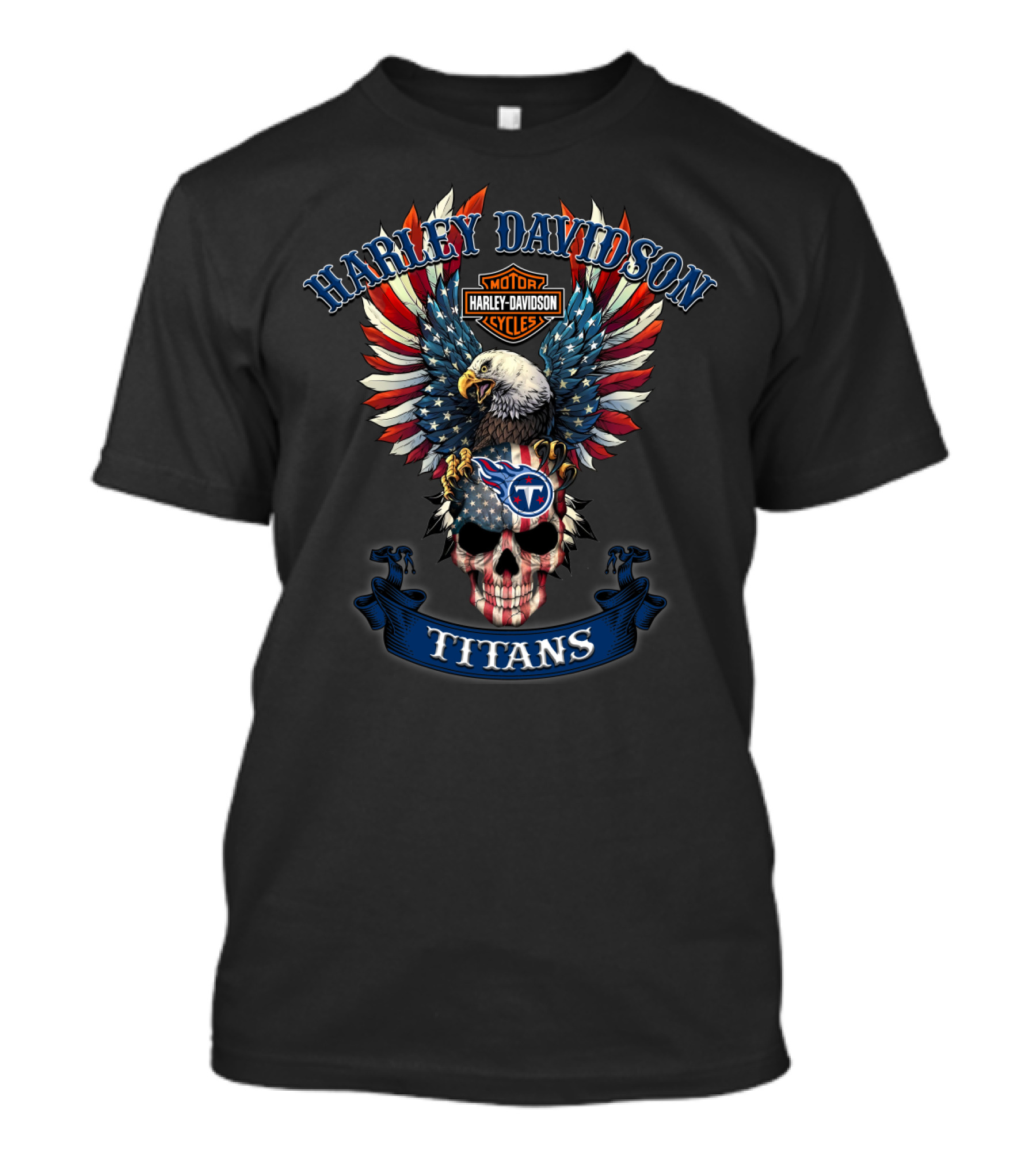 Harley Davidson Motor Cycles Titans Nfl Skull Eagle Usa Flag T-Shirt