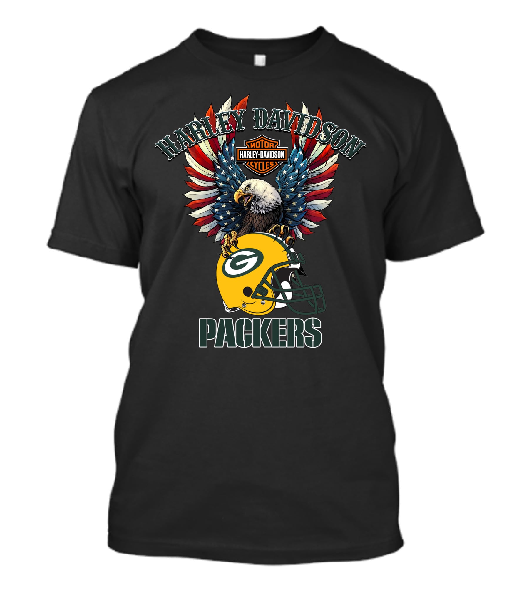 Harley Davidson Motor Cycles Packers Eagle Helmet Flag T-Shirt