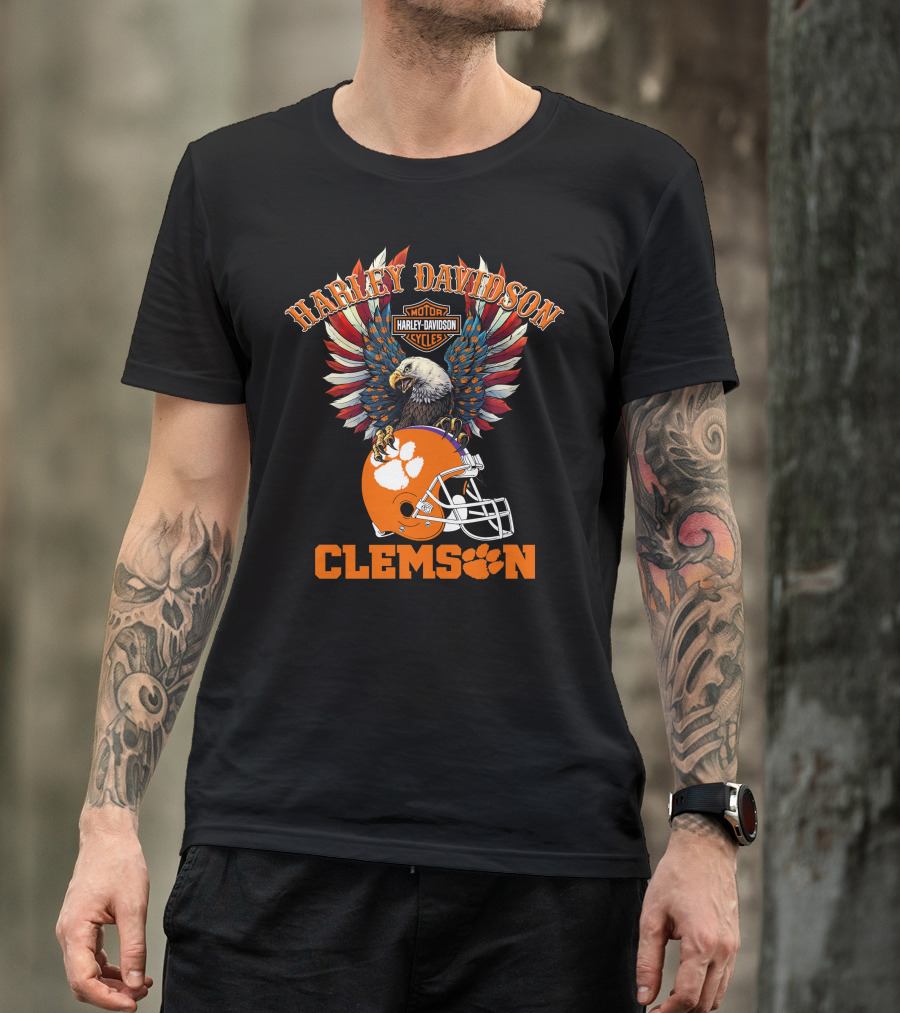 Harley Davidson Clemson Tigers Ncaa Football Bald Eagle T-Shirt