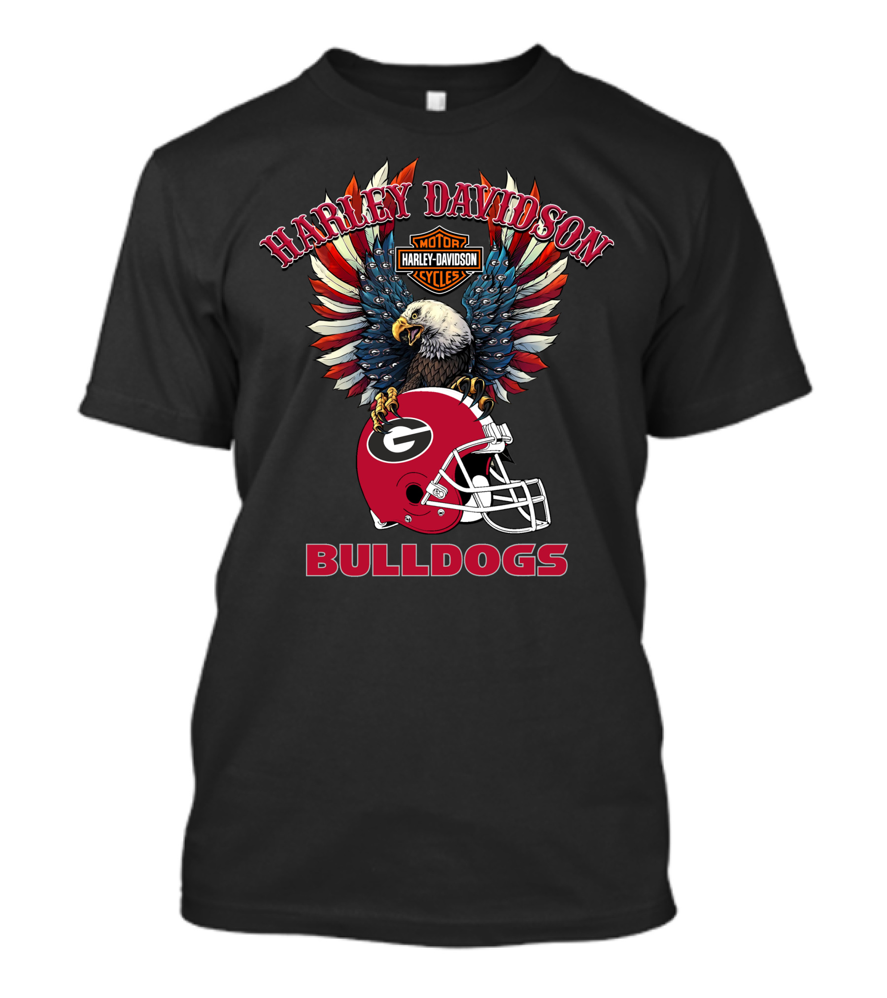 Harley Davidson Motorcycles Bulldogs Ncaa Georgia Football Helmet Eagle Wings T-Shirt