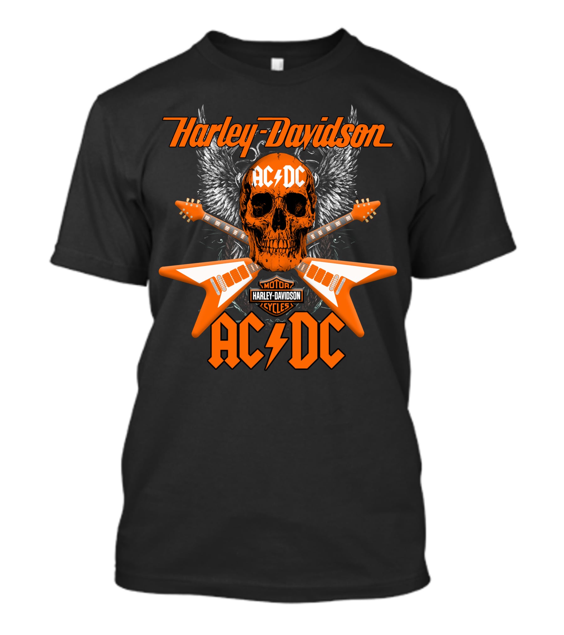Harley Davidson Ac/Dc Skull Electric Guitar Motor Cycles T-Shirt