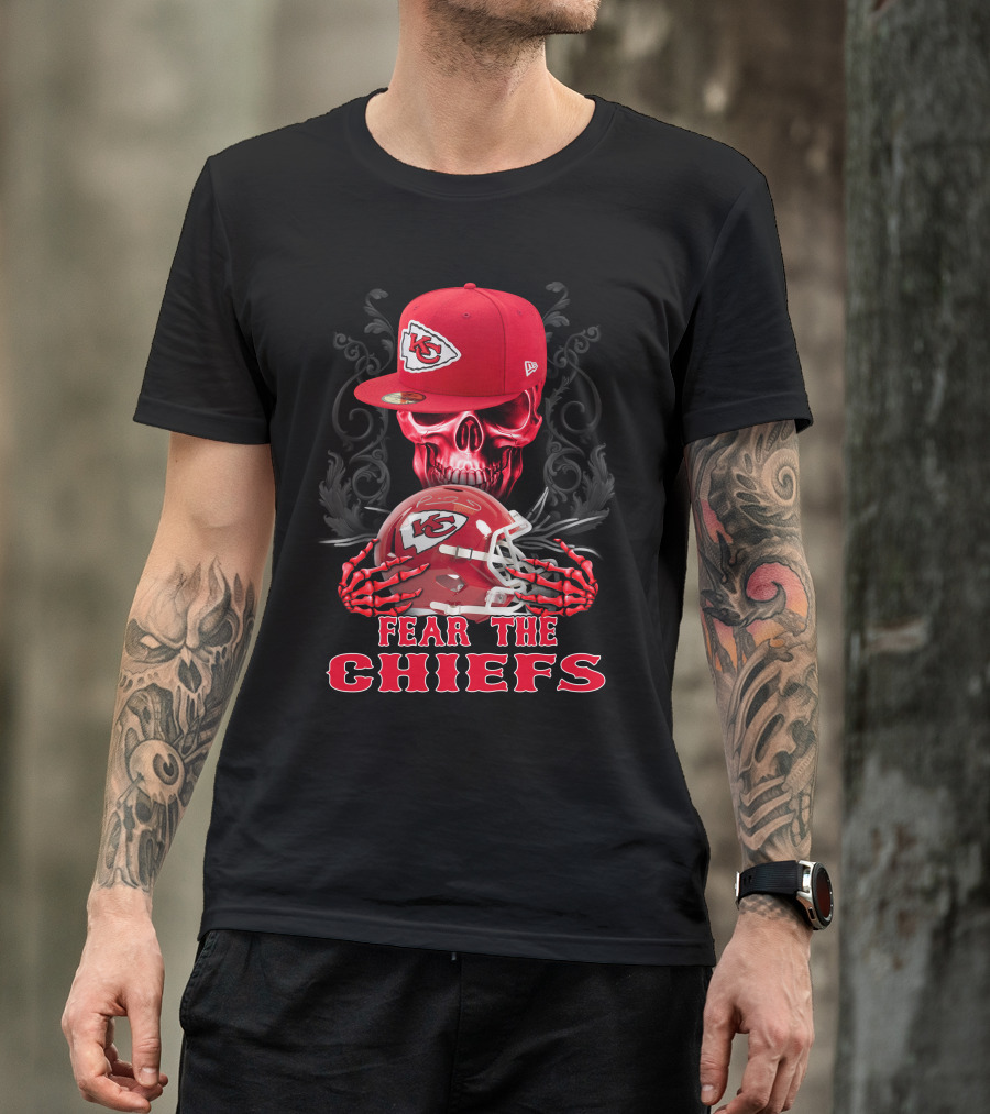 Fear The Chiefs Kansas City Chiefs Skull Helmet Cap T-Shirt