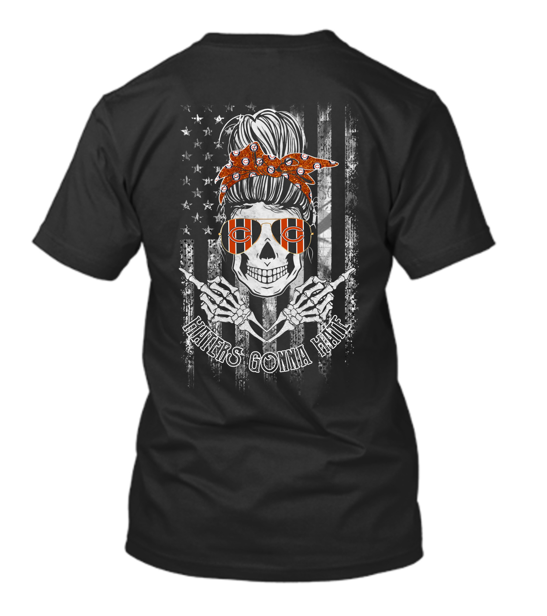 Haters Gonna Hate Skull Chicago Bears Fan With Bandana And Flag T-Shirt