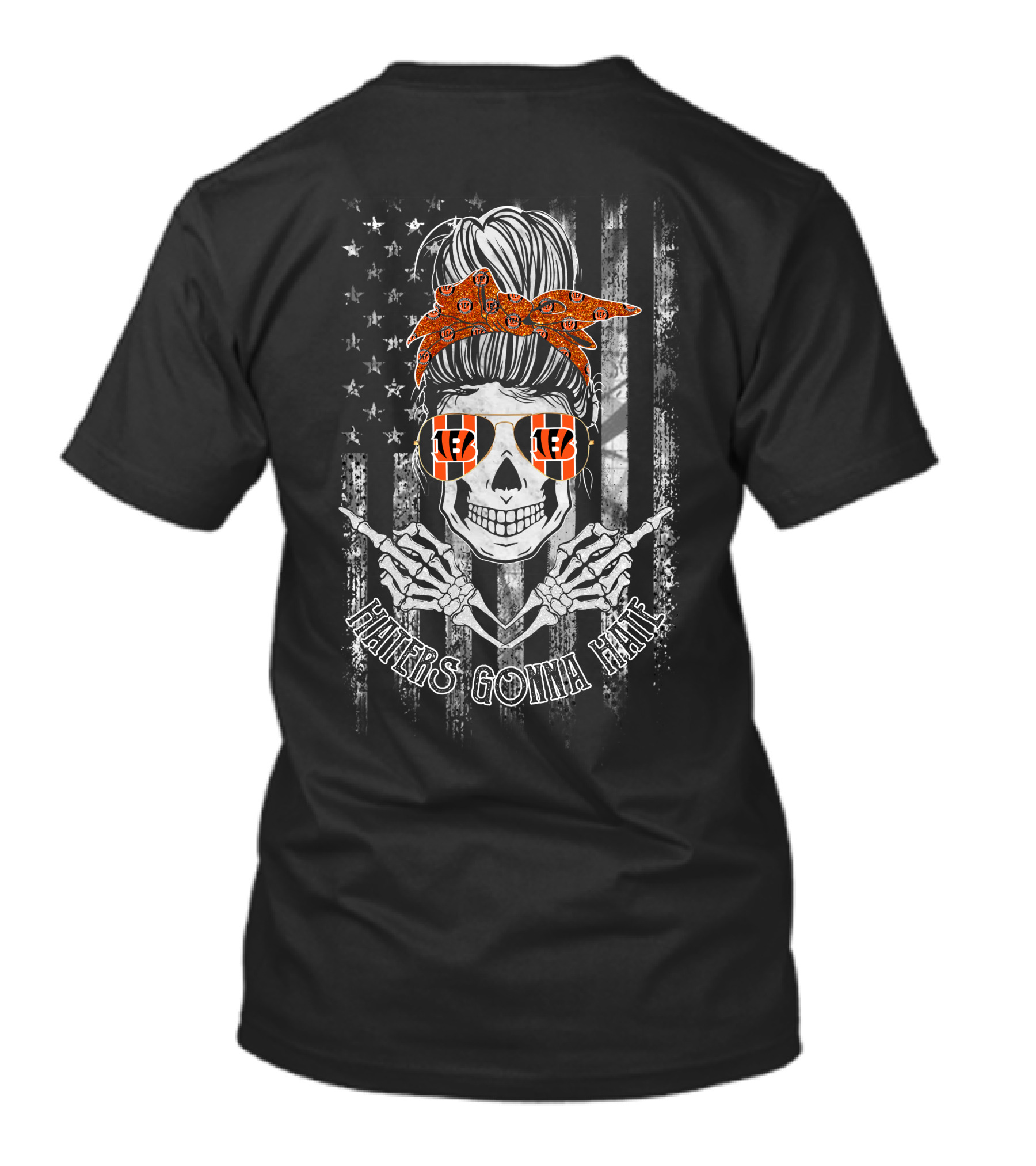 Haters Gonna Hate Cincinnati Bengals Skeleton American Flag Bandana Sunglasses T-Shirt