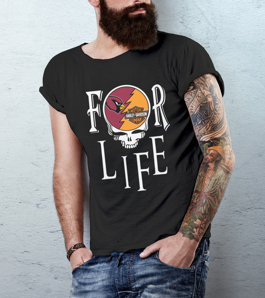 Arizona Cardinals Harley Davidson Nfl For Life Skull T-Shirt