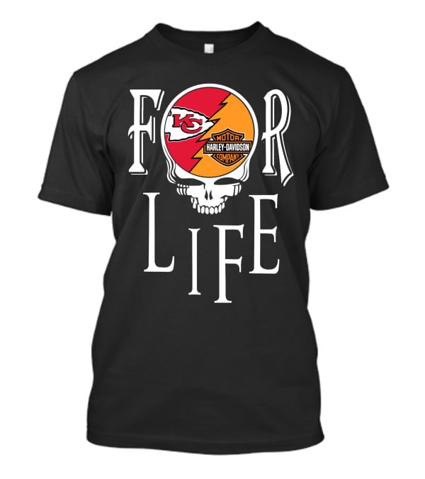 Kansas City Chiefs Harley Davidson Nfl For Life Skull T-Shirt