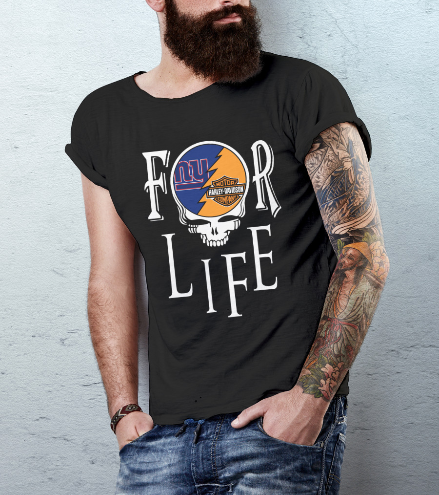 For Life New York Giants Harley Davidson Nfl Grateful Dead Skull T-Shirt