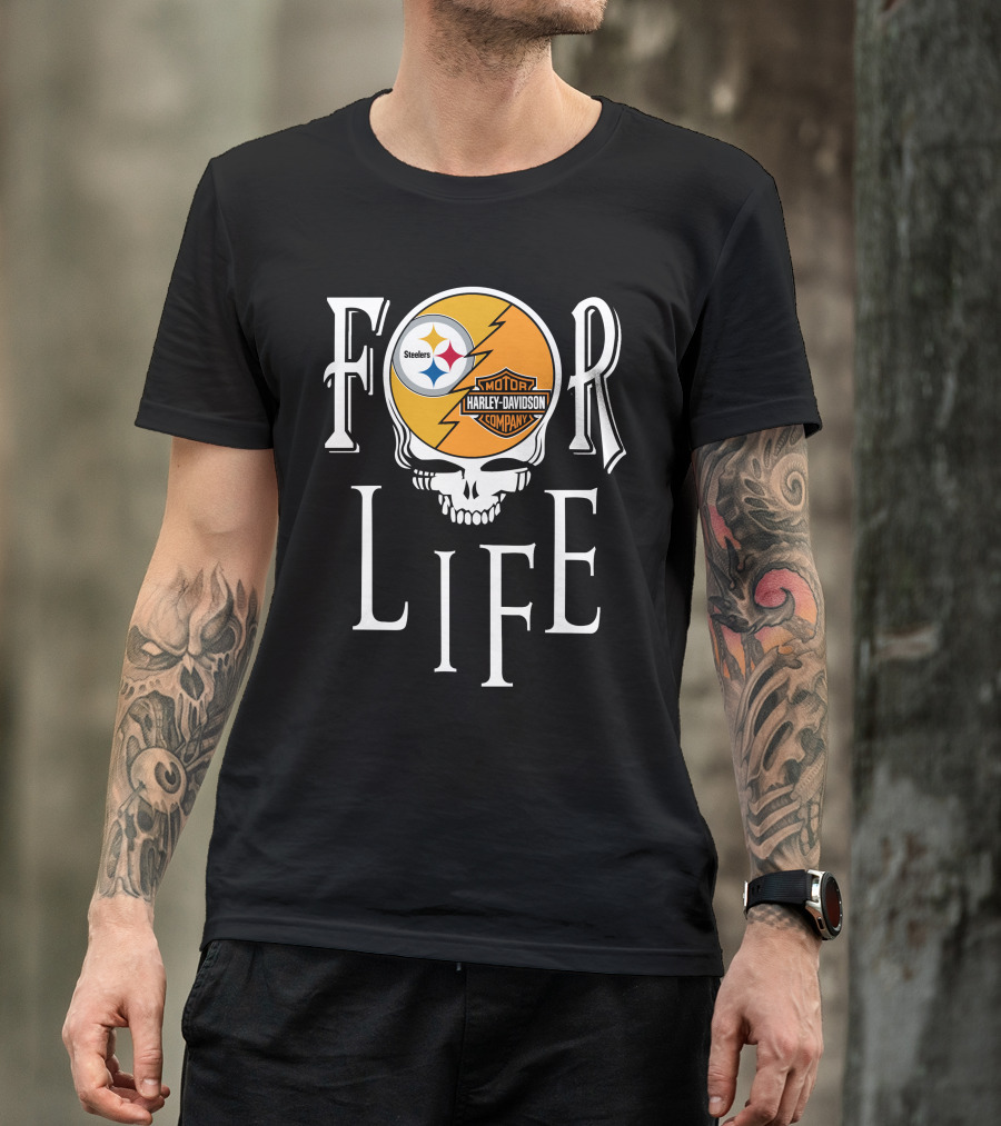 Pittsburgh Steelers Harley Davidson Skull For Life Nfl Fandom T-Shirt