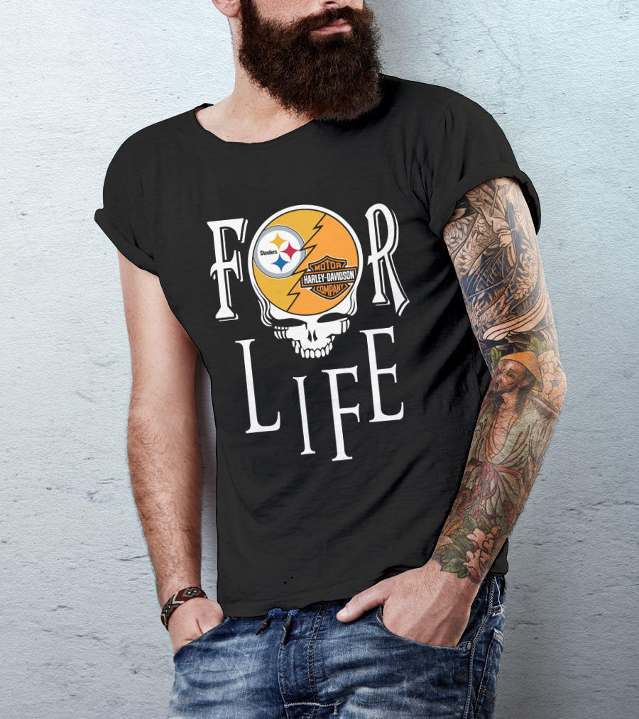 Pittsburgh Steelers Harley Davidson Skull For Life Nfl Fandom T-Shirt