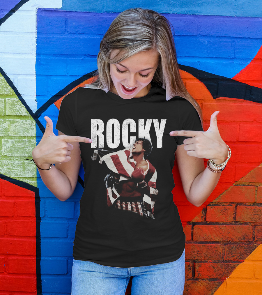 Rocky American Flag Victory Pose T-Shirt