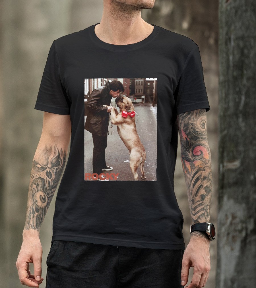ROCKY Dog Kiss Bow Scene T-Shirt