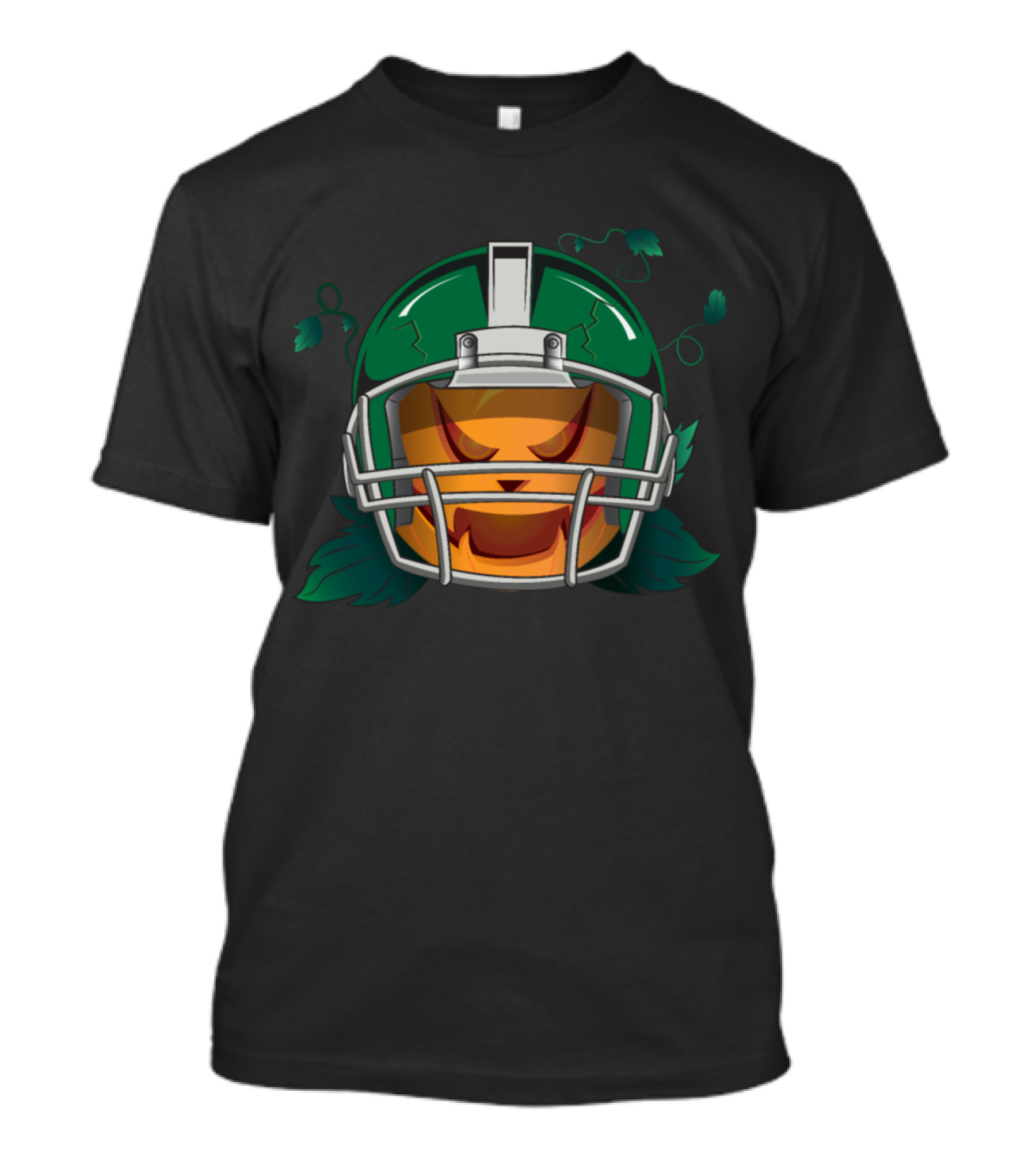 Pumpkin Football Helmet With Green Leaves T-Shirt