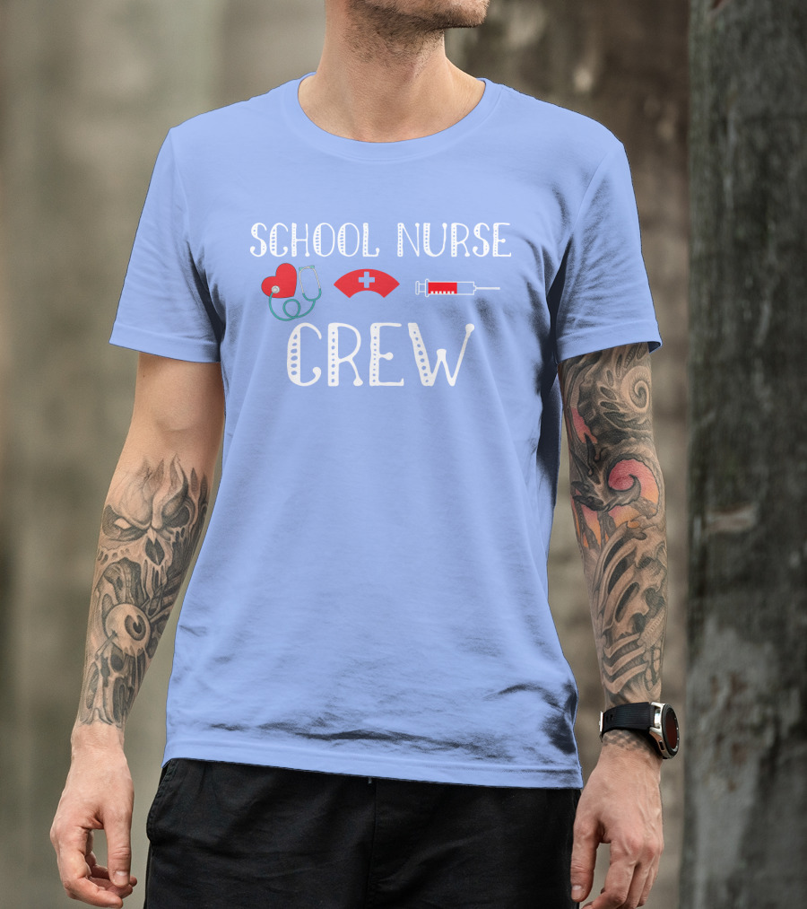School Nurse Crew Heart Stethoscope Cap Syringe T-Shirt