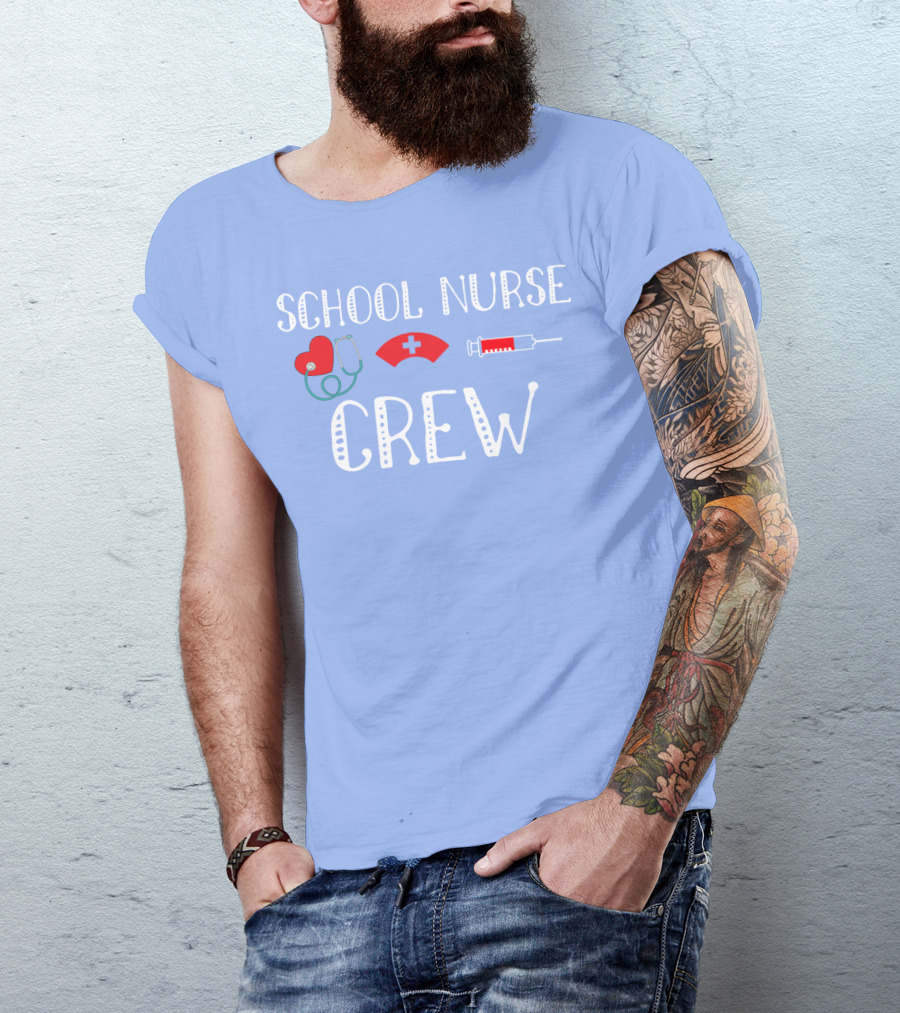 School Nurse Crew Heart Stethoscope Cap Syringe T-Shirt