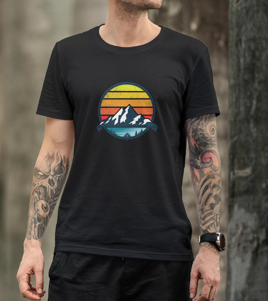 Sunset Over Snowy Peak With Cabin T-Shirt
