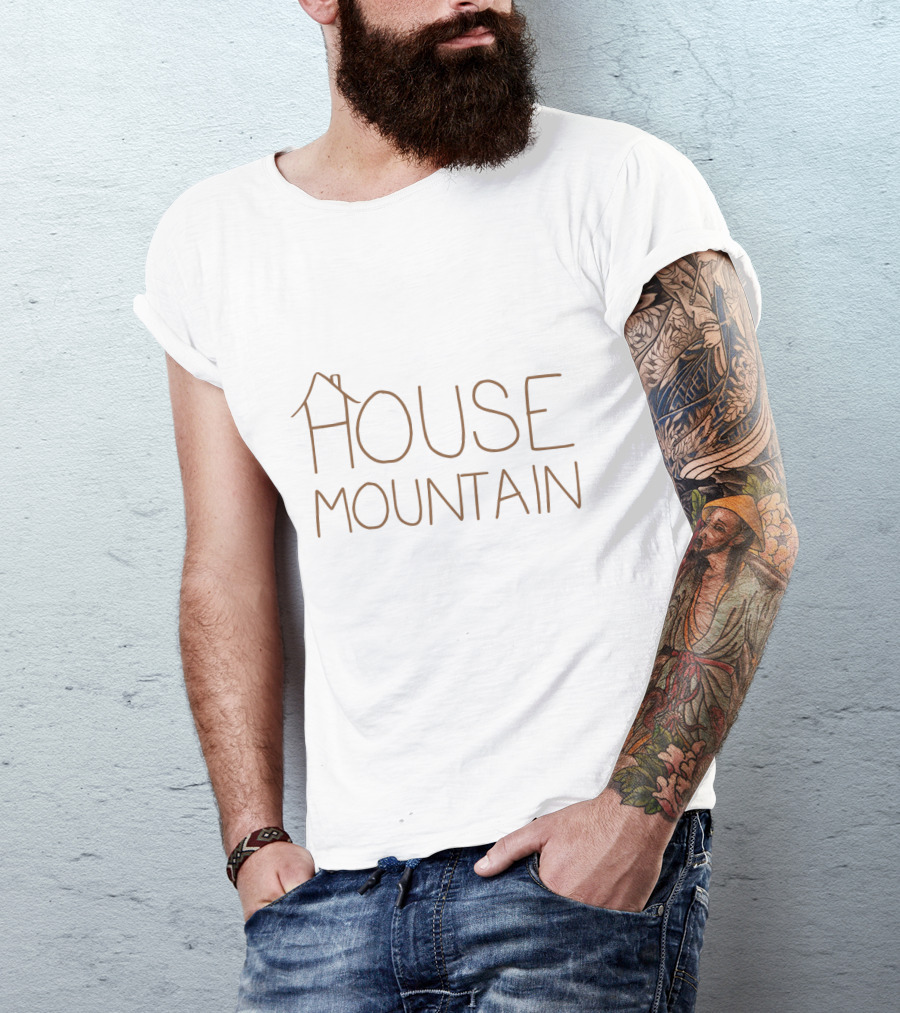House Mountain Simplistic Illustrated Text Outline With House Roof T-Shirt
