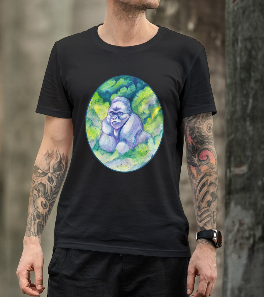 Mountain Gorilla Surrounded By Vibrant Forest Foliage In An Oval Frame T-Shirt