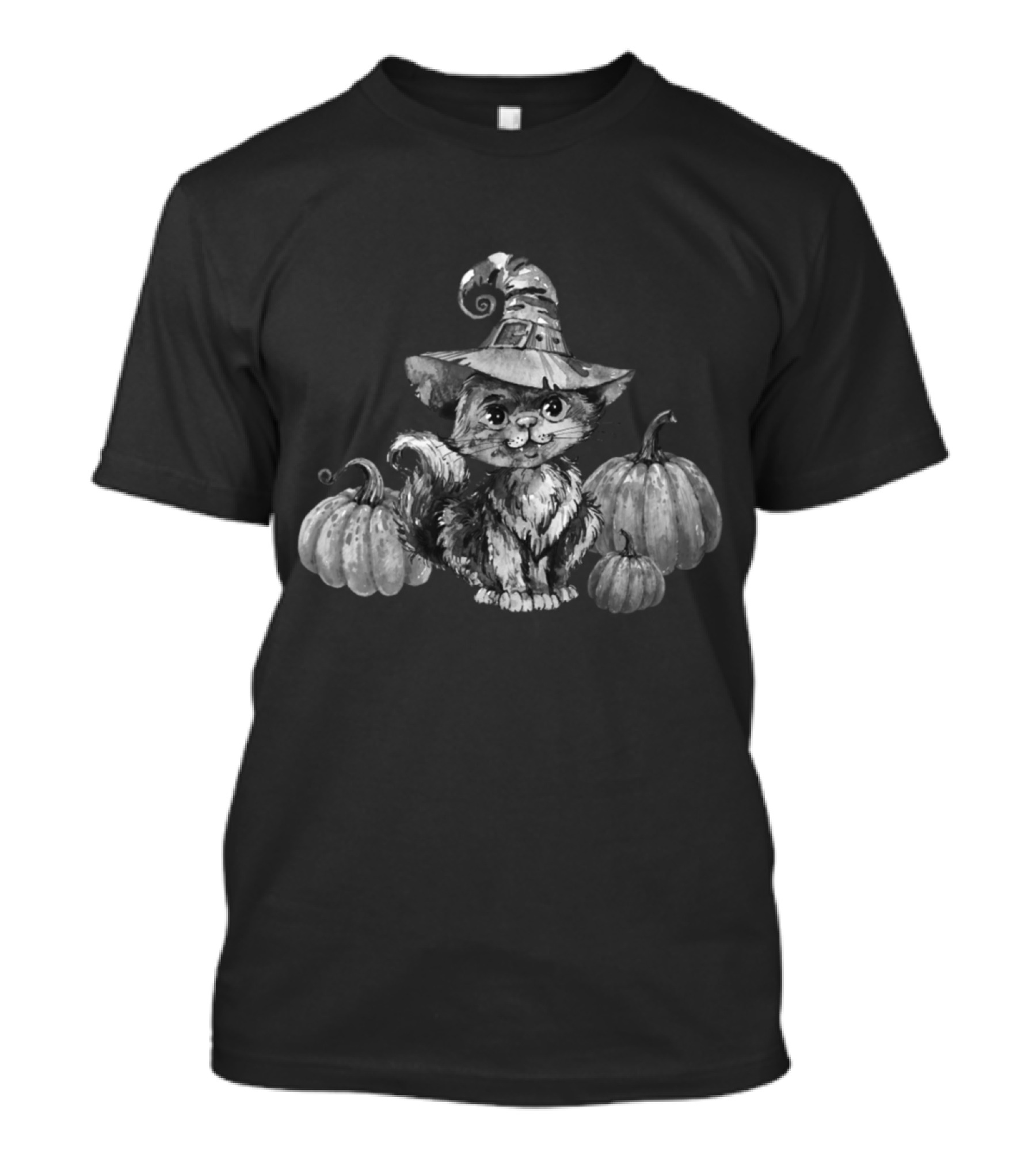 Halloween Witch Hat Cat With Pumpkins T-Shirt