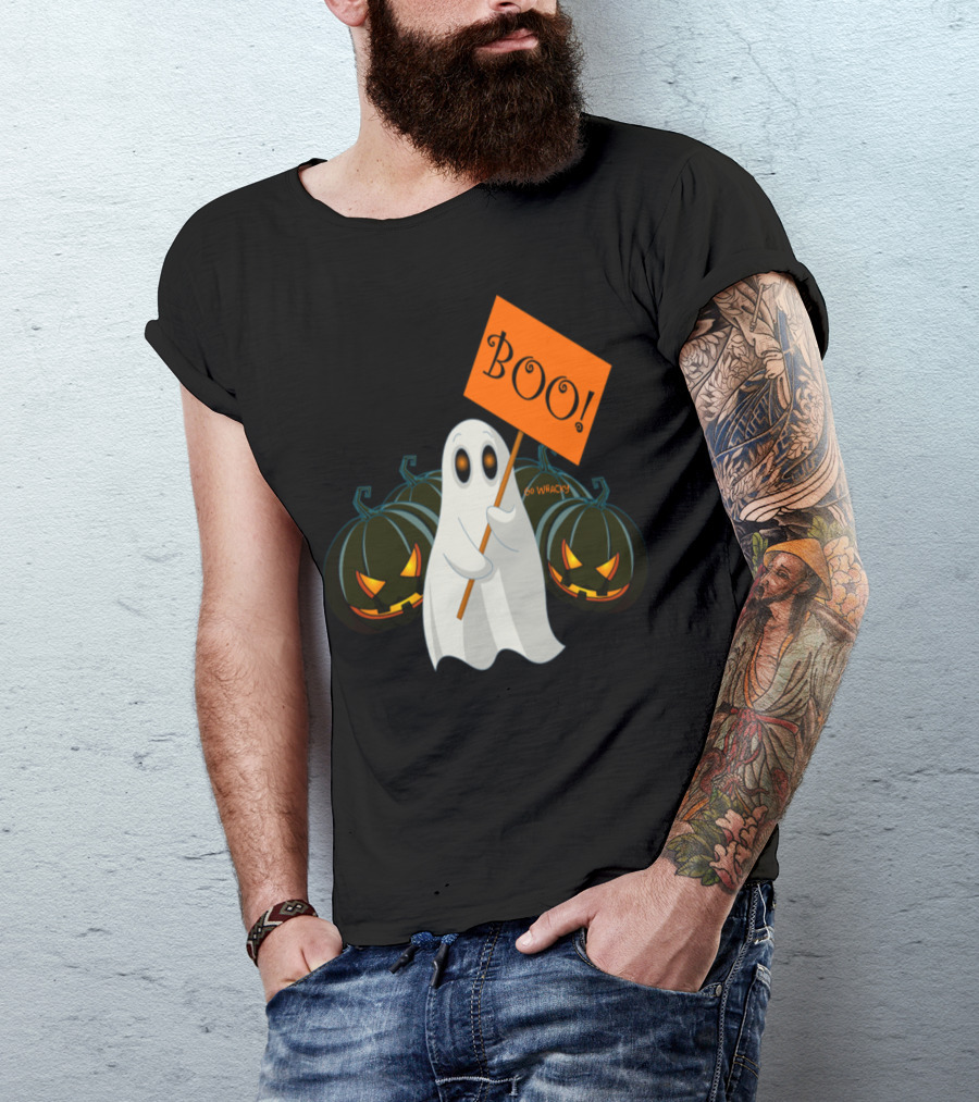 Boo Ghost With Scary Halloween Pumpkins T-Shirt