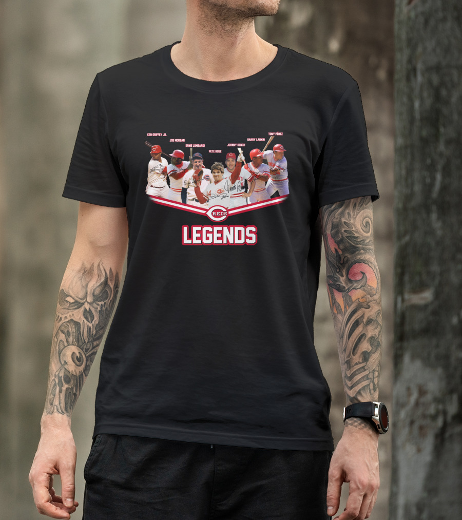 Reds Legends Ken Griffey Jr Joe Morgan Ernie Lombardi Pete Rose Johnny Bench Barry Larkin Tony PErez T-Shirt