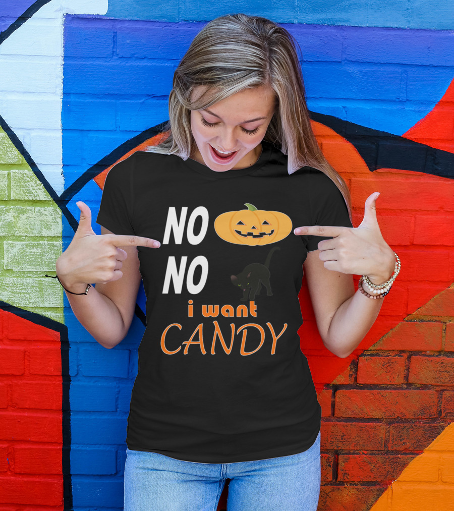 No No I Want Candy Pumpkin Cat T-Shirt