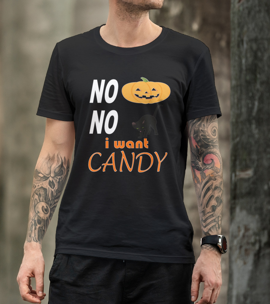 No No I Want Candy Pumpkin Cat T-Shirt