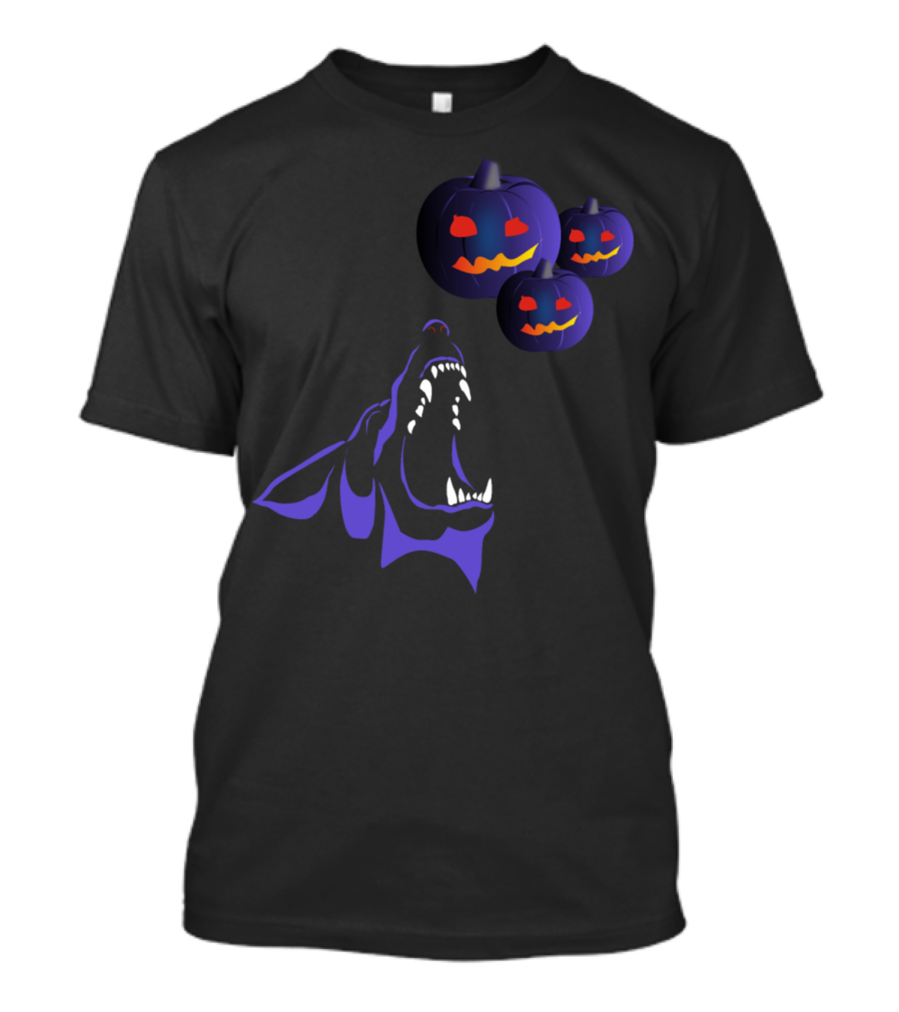 Halloween October Wolf Howling With Purple Pumpkins T-Shirt