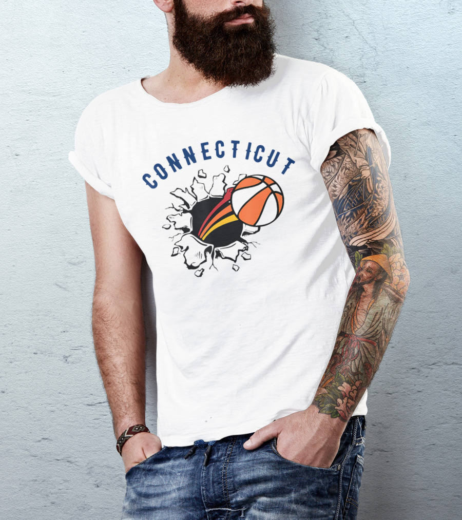 Connecticut Basketball Burst Design With Basketball T-Shirt