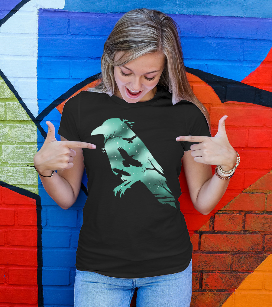 Cool Crow Bird Silhouette Night Sky Scene T-Shirt