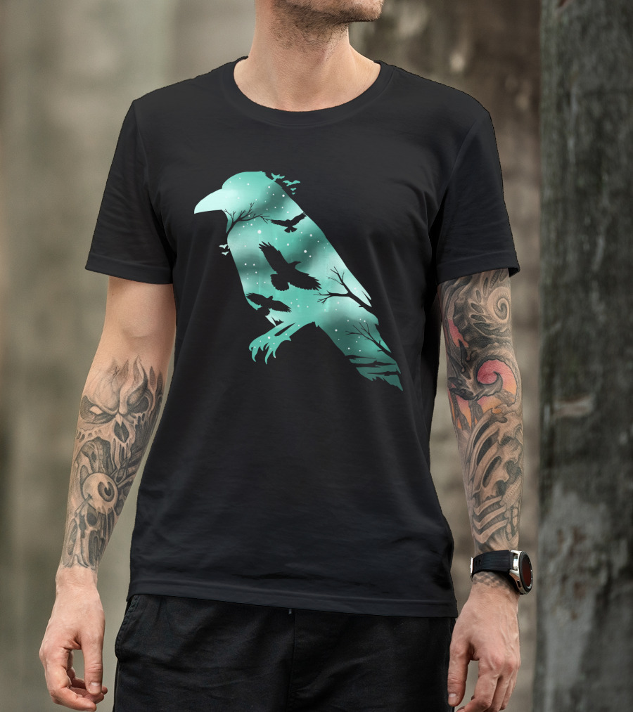 Cool Crow Bird Silhouette Night Sky Scene T-Shirt