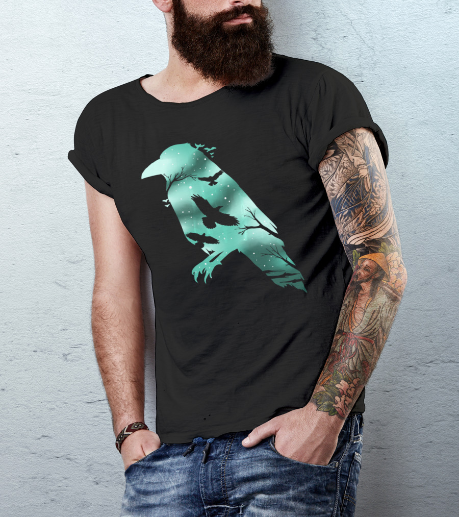Cool Crow Bird Silhouette Night Sky Scene T-Shirt