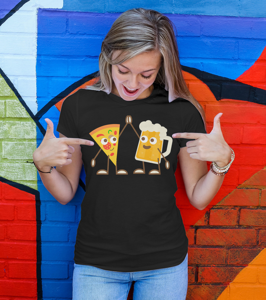 Pizza And Beer Slice High Five Fun T-Shirt