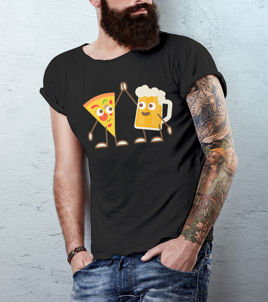 Pizza And Beer Slice High Five Fun T-Shirt
